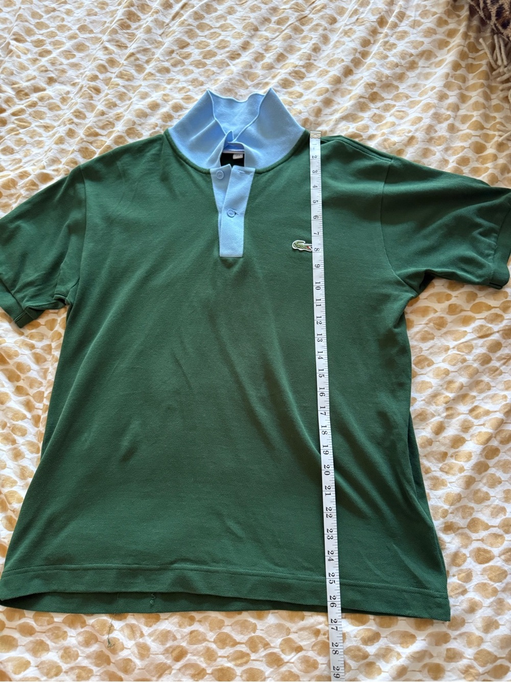 Lacoste Green Polo with Light Blue Contrast Collar
